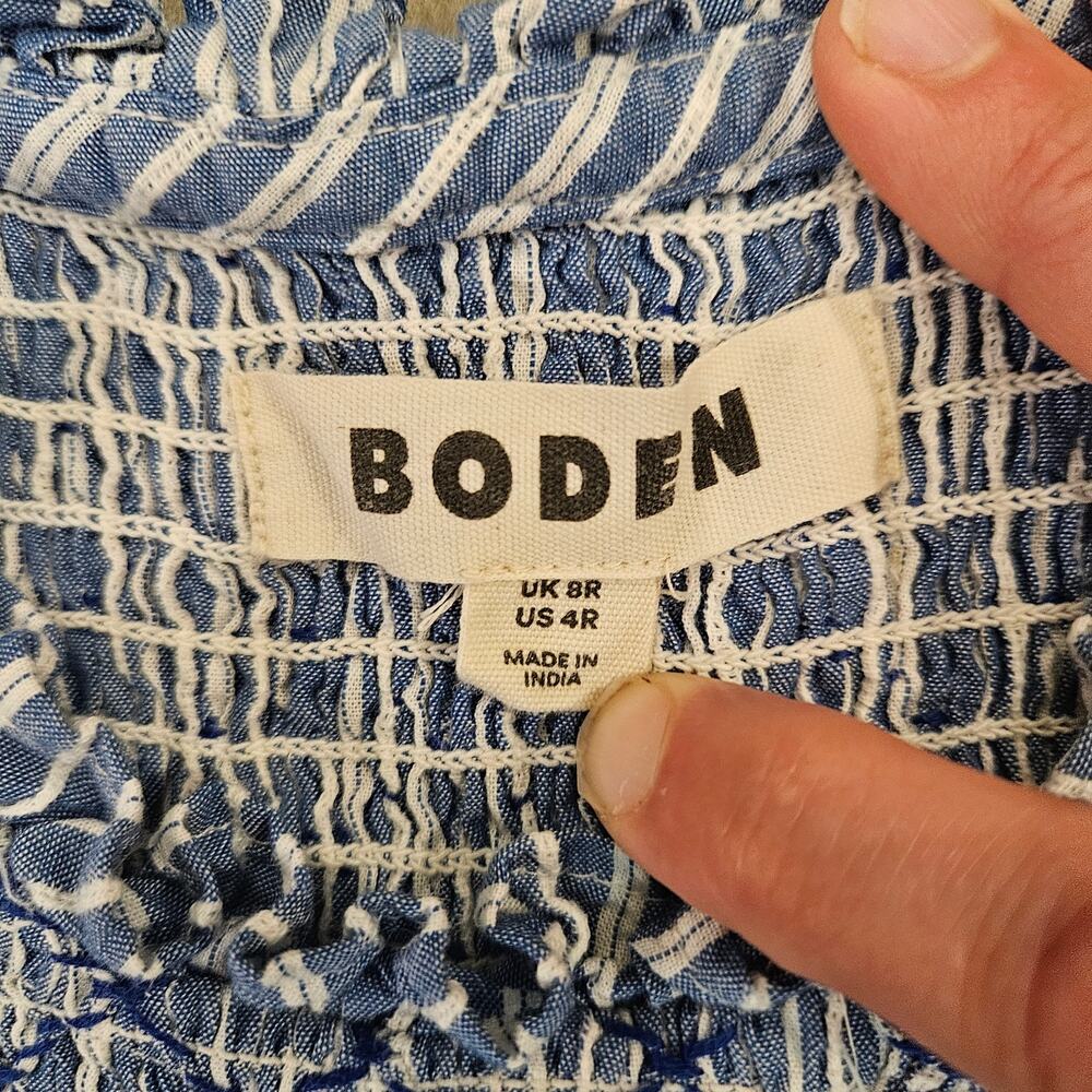 Boden Blue Smocked Stripe Midi Dress - Picture 9 of 11